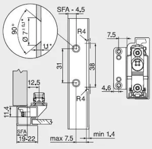 BLUM 20K4A01A02 Aventos HK-S čelní příchyt, alu, L BLUM 20K4A01A02 Aventos HK-S čelní příchyt, alu, L