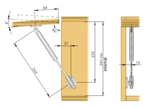 IF plynová vzpěra Kraby, pro horní výklop, polohovací, 244mm/45N-120N // Italiana Ferramenta