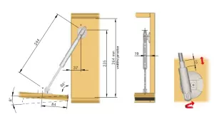 IF plynová vzpěra Kraby, pro spodní výklop, 244mm, včetně úchytů Italiana Ferramenta
