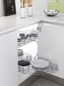 Sada rohových drátěných polic půlkruh EASY pr. 760 mm dvířka 450 mm chrom