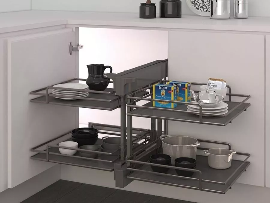 Sada rohových košů plné dno COMPACT 2 ELLITE 450 mm titanium Inoxa