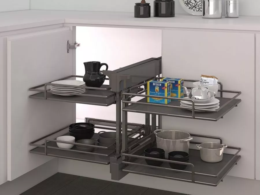 Sada rohových košů plné dno COMPACT 2 ELLITE 600 mm titanium Inoxa