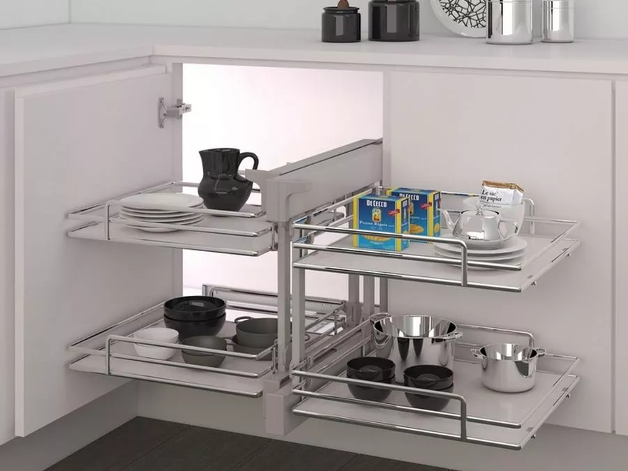 Sada rohových košů plné dno COMPACT 2 ELLITE 450 mm chrom/bílá Inoxa