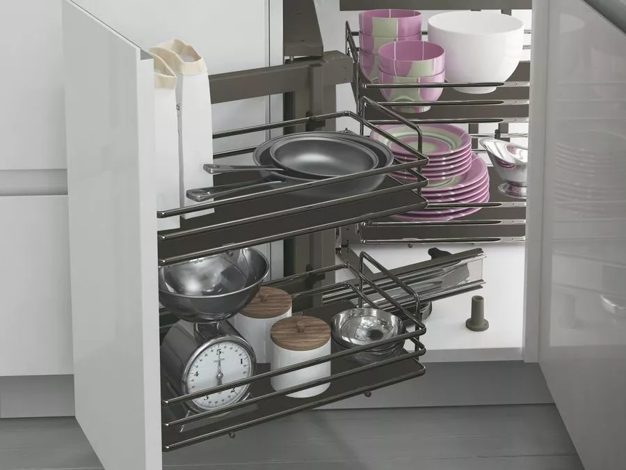 Sada rohových košů plné dno Dynamic Corner ELLITE 900 x 485 mm L titanium Inoxa