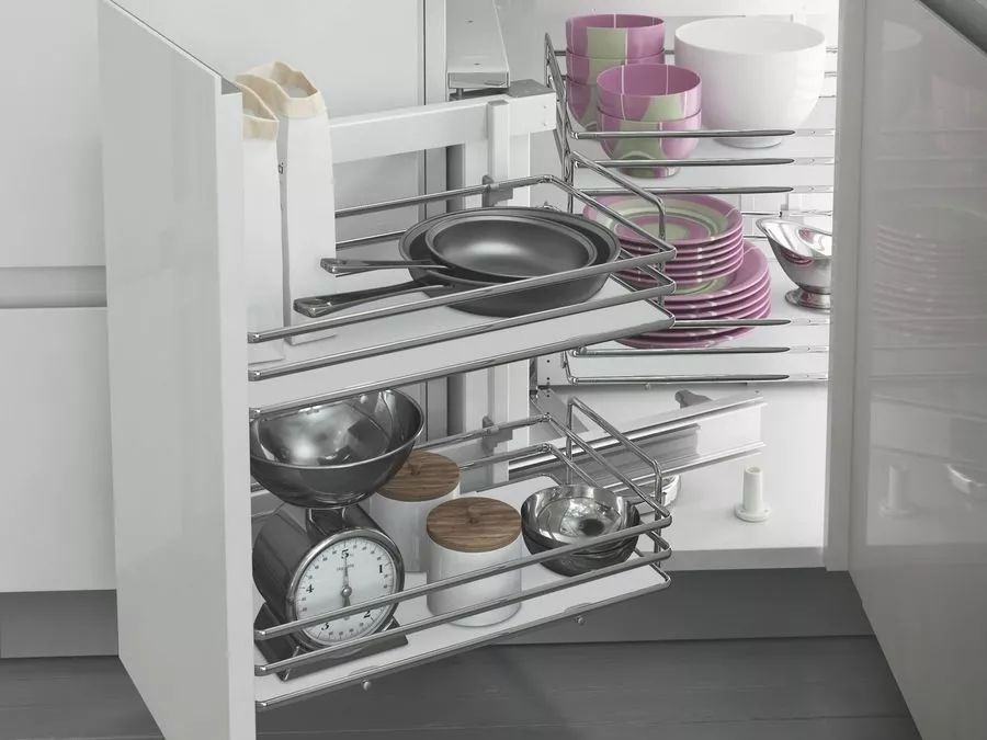 Sada rohových košů plné dno Dynamic Corner ELLITE 900 x 485 mm P chrom/bílá Inoxa
