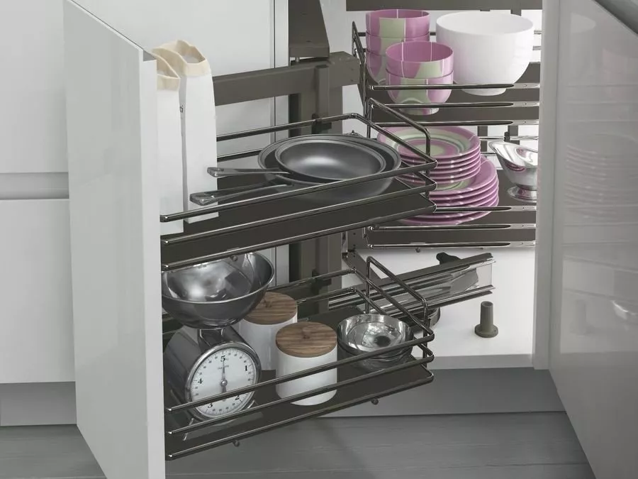 Sada rohových košů plné dno Dynamic Corner ELLITE 900 x 485 mm P titanium Inoxa