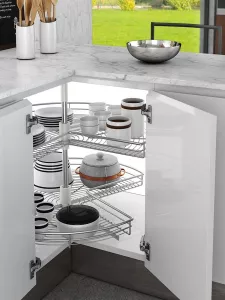 Sada rohových otočných drátěných polic 3/4 pr. 820 mm chrom