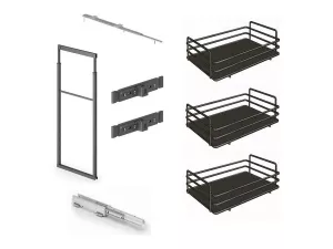 Skříň potravinová 859B 1145-1495 x 300 mm + sada 3 košů 1852 ELLITE plné dno titanium Inoxa