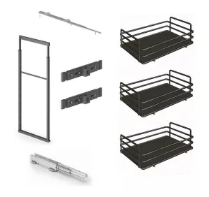 Skříň potravinová 859B 1145-1495 x 400 mm + sada 3 košů 1852 ELLITE plné dno titanium Inoxa