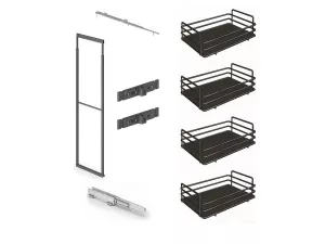 Skříň potravinová 859M 1490-1840 x 300 mm + sada 4 košů 1852 ELLITE plné dno titanium