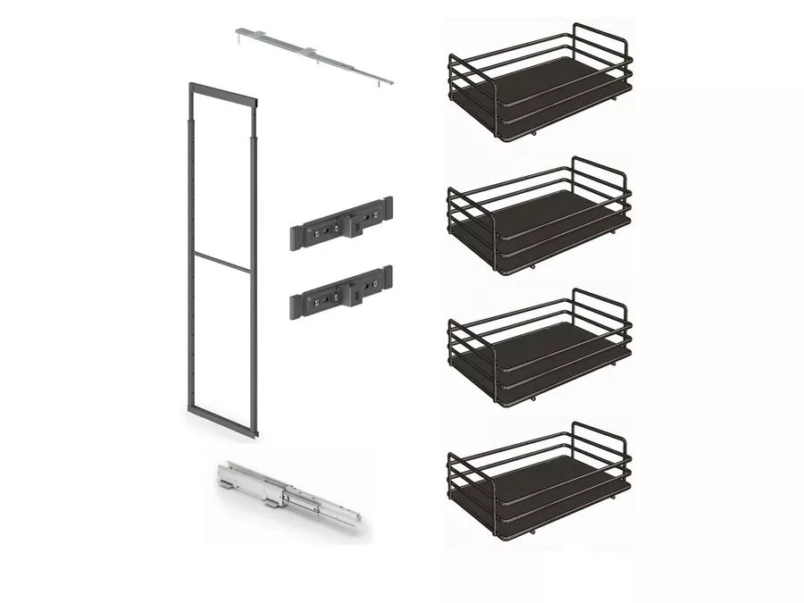 Skříň potravinová 859M 1490-1840 x 300 mm + sada 4 košů 1852 ELLITE plné dno titanium Inoxa