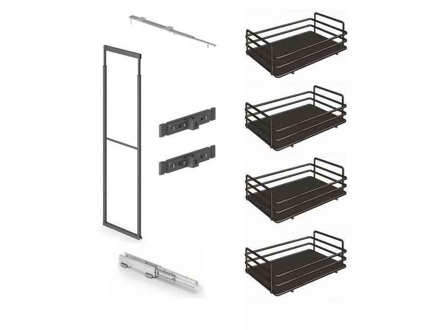 Skříň potravinová 859M 1490-1840 x 400 mm + sada 4 košů 1852 ELLITE plné dno titanium Inoxa