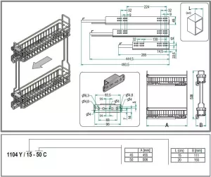 Koš drátěný GOLD 150 x 500 mm P plnovýsuv Hettich Quadro chrom Inoxa