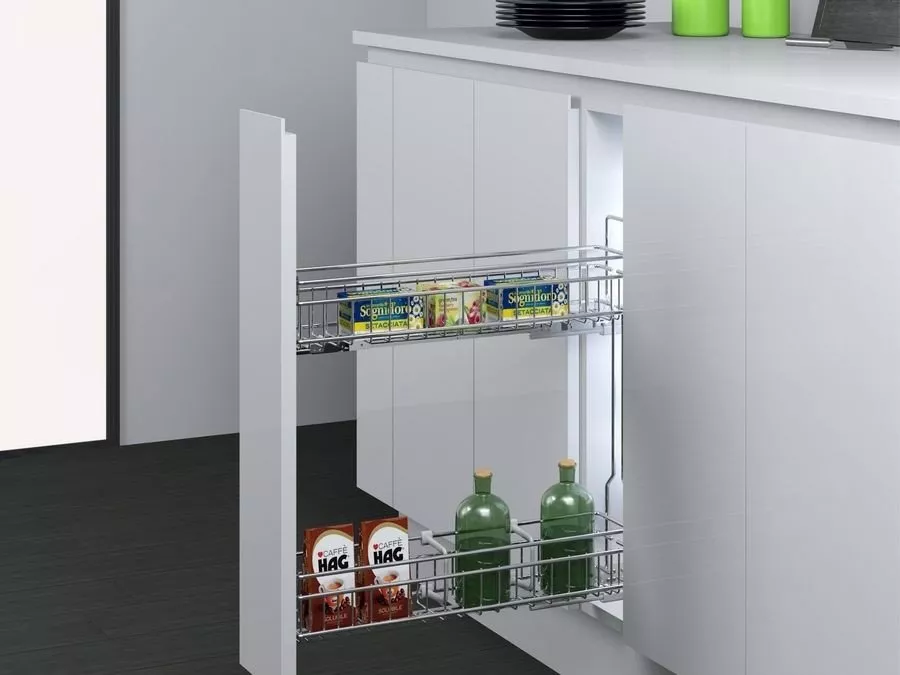 Koš drátěný GOLD 200 x 500 mm P plnovýsuv Hettich Quadro chrom Inoxa