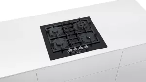 Plynová varná deska Bosch PNP6B6B90 60cm tvrzené sklo, Černá