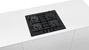 Plynová varná deska Bosch PNP6B6B90 60cm tvrzené sklo, Černá