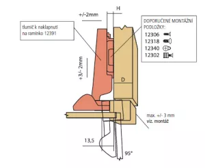 BLUM 71T950AB závěs, naložený, alu, pro tlumič, 95°