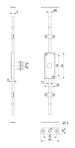 K-StrongLocks Zámek rozvorový pro vyměnitelnou vložku+tyče 1000mm pravý Strong