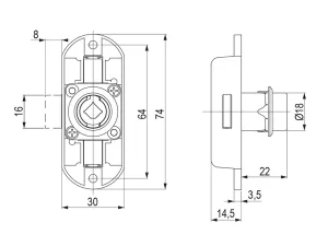 K-StrongLocks Zámek trojcestný pro vyměnitelnou vložku+tyče 1000 a 1200mm pravý Strong