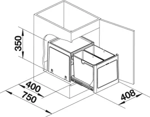 BLANCO 517468 Sorter Select Botton Pro 45/2 Automat výsuv otevřením dvířek 2x13l