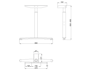 MILADESIGN podnož s regulací středová Linear LN 3102 - 3602 R stříbrná // Mila Desing