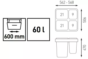 K-StrongBins komplet sorteru 60l 2x21l + 2x9l Strong
